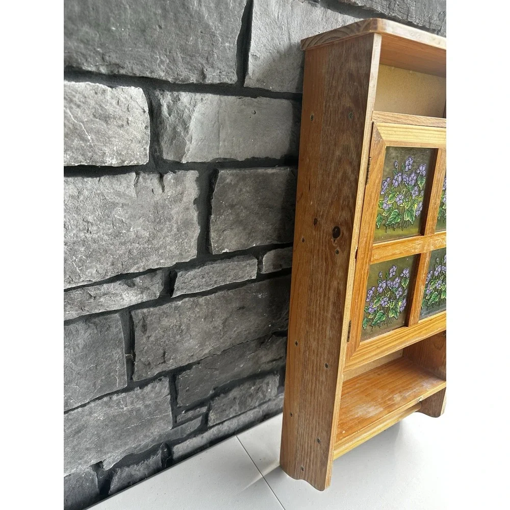 Vintage 90s Wooden Farmhouse Country Cottage Bathroom Wall Cabinet / Spice Rack